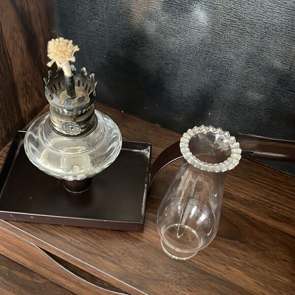 Unique Glass Oil Lamp Matched with a Rectangular Metal Chamber-stick - Picture 8 of 15